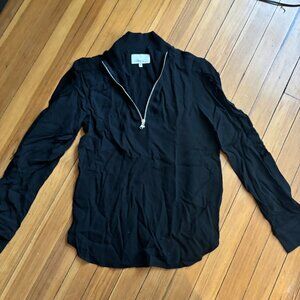 Front zip blouse with sleeve accents